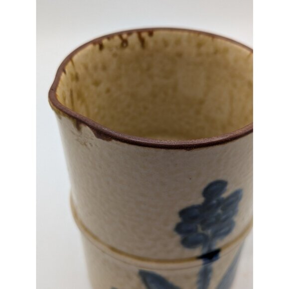 Vintage Artisan Salt Glazed Stoneware Creamer Mug Tan with Blue Flowers 24oz - Picture 7 of 8